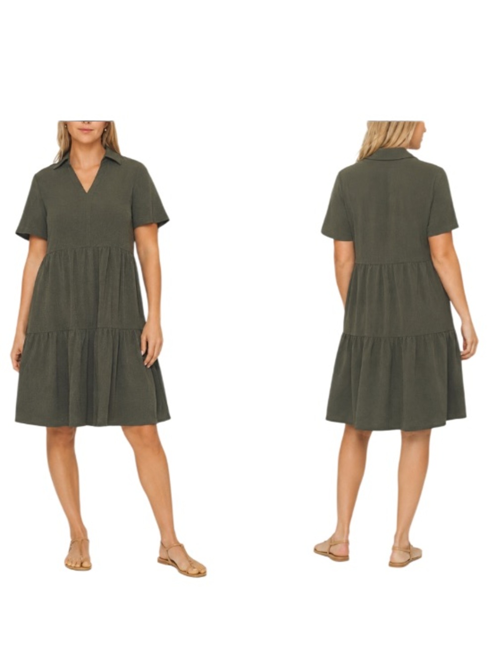☀️Tahari Tiered Summer Dress Olive Size Medium